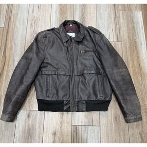 Liasion Leather Bomber Jacket Men's 38 Vintage Black Quilted Liner